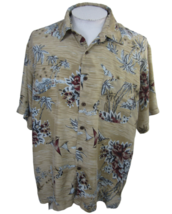 Silk Icon Men Hawaiian camp shirt XL pit to pit 26 aloha luau tropical boat palm - £14.00 GBP