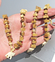Vtg 1960s Mid-Century Carved Shell Elephant &amp; Chunky Square Bead Long Ne... - $14.80