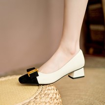 High Quality Basic Leather Tweed Cloth Two Color Splice Bow Round Ballet Shoe Fa - £160.55 GBP