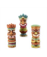 Tiki Totem Statues Set of 3 Polyresin With Textural Detailing 9.8&quot; High ... - £79.02 GBP