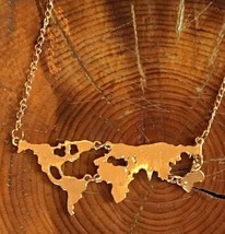 New Boutique World Map Necklace Rose Gold Silver Tone Travel Unique Cutout - £7.18 GBP