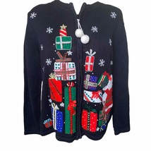 Vintage Christmas Sweater embroidered sequins embellished snowflakes San... - $31.48