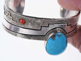 Leroy Begay Navajo Sterling/14k Turquoise and coral  tufa cast cuff bracelet - £385.40 GBP
