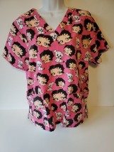 Betty Boop Pink Scrub Top Shirt Women Ladies Medium Medical  - £15.81 GBP