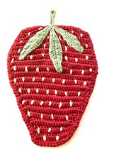 Giant Crochet Strawberry Placemat Wall Hanging Vintage 18&quot; Long - £17.33 GBP