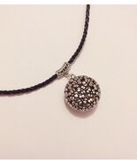 Filigree Flower Pendant Necklace: Antique Silver Tone, Faux Leather Cord - $46.46 CAD