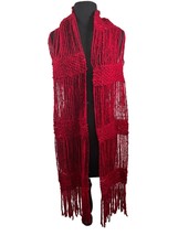 Denali Four Imports 100% Wool Red Open Knit Scarf Wrap 81&quot; long - £11.07 GBP