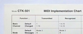 Original Casio MIDI Implementation Chart Sheet for CTK-501 Digital Keybo... - £9.33 GBP