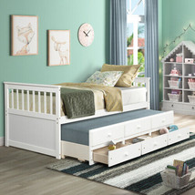 76&quot; Bed Twin Daybed with Trundle Bed and Storage Drawers, White - £407.22 GBP