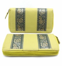 Bifold Zip Around Genuine Leather Lime Green Wallet with Indian Floral Patterns - £17.40 GBP