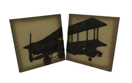 Zeckos 2 Piece Metal Vintage Airplane On Fabric Wall Hanging Set - £30.56 GBP