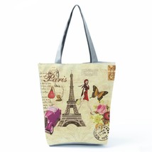 Customize Paris Landscape Women&#39;s Tote Fashion Pretty Floral Eiffel Tower Print  - £15.64 GBP