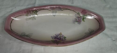 Vintage Germany 117 Ceramic Relish Pickles  Floral Serving Dish Oval Vio... - $21.99