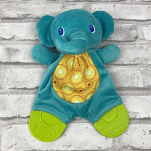 Bright Starts Teal Elephant Lime Green Baby Teether Toy Crinkle Lovey Security - $10.71