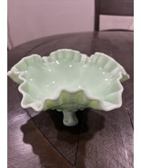 Westmoreland Slag Mint Green Glass Paneled Grape Footed Crimped Candy Bowl - $49.49