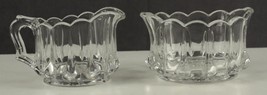 Vintage Elegant Clear Glass Panel Squat Creamer Pitcher &amp; Open Sugar Set - £14.23 GBP