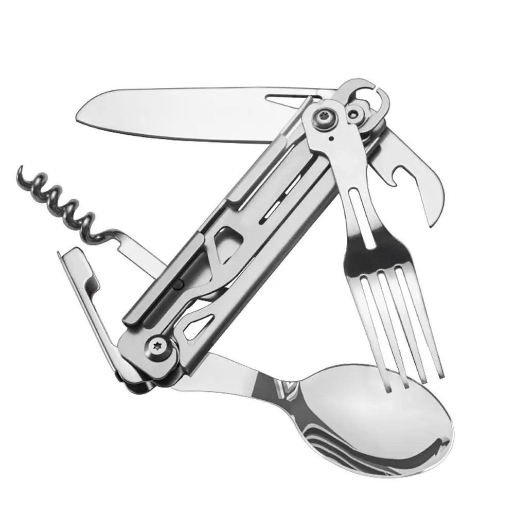 6 in 1 Multifunctional Outdoor Cutlery Foldable Portable Folding Cutlery EDC Too - £57.96 GBP