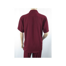 Men INSERCH 2pc Walking Leisure Suit Shirt Pants Set Short Sleeves 9356 Burgundy image 4