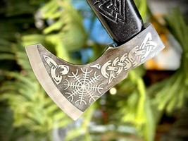 Lot Of 2 Helm Of Awe Carved Forged Axe Medieval Viking , Christmas Gift Pack Axe - £126.34 GBP