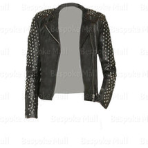 New Women&#39;s Black Silver Studded On Sleeves Brando Punk Biker Leather Ja... - £186.83 GBP+