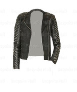 New Women&#39;s Black Silver Studded On Sleeves Brando Punk Biker Leather Ja... - £211.08 GBP+