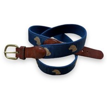 Surcingle Canvas Leather Belt size 38 Dogs Blue Belt Dog pattern belt mens - $28.66