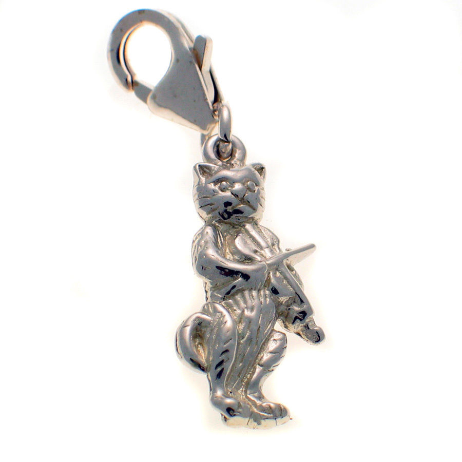 Primary image for Sterling 925 British Silver Cat playing Violin Fiddle Clip On Charm