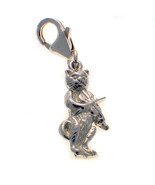 Sterling 925 British Silver Cat playing Violin Fiddle Clip On Charm - £14.52 GBP