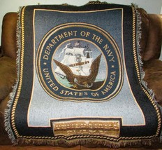 US NAVY BLANKET FRINGED THROW TAPESTRY WALL HANGING 45&quot;X60&quot; MILITARY COL... - $22.50