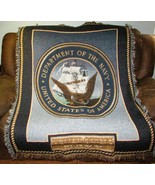 US NAVY BLANKET FRINGED THROW TAPESTRY WALL HANGING 45&quot;X60&quot; MILITARY COL... - £17.92 GBP