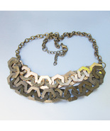 Vintage Shiny Gold Tone &amp; Brass Angular 3-D Link Two Strand Necklace - $18.99