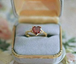 2Ct Heart Cut Red Garnet Solitaire Engagement Ring 14K Yellow Gold Finish - £119.75 GBP
