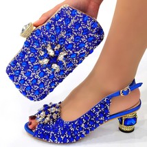 Ladies Italian Leather Shoe and Bag Set Blue Color Italian Shoe with Matching Ba - £95.51 GBP