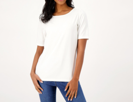 Belle By Kim Gravel Primabelle Knit Ruched Elbow Sleeve Top White, Large - £19.51 GBP