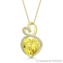 Double-Heart Simulated Citrine Cubic Zirconia CZ Pave Pendant in 14k Yellow Gold - £138.64 GBP+