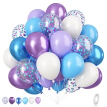 Blue And Purple Balloons Set, 50 Pcs Blue 12 Inch Mermaid Balloons, Metallic Pur - £14.96 GBP