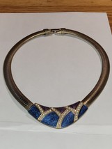 Vtg. TRIFARI Signed Faux Pearl , Purple Blue Enamel Gold Tone Omega Neck... - €51,86 EUR