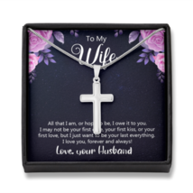 To My Wife All That I Am or Hope To Be Cross Card Necklace w Stainless Steel Pe - £37.79 GBP+