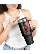 Steampunk Clockwork Rose 40oz Tumbler Red Floral Gears Roman Clock Handle - $61.00