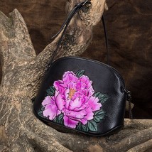 Genuine Leather Women Bags Cross Body Peony Pattern Handbag Shell Small Embossed - £52.83 GBP