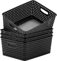 Eslite Plastic Storage Baskets For Organizing,11.42&quot;X9&quot;X4.7&quot;,Pack Of 4 (Black) - £29.56 GBP