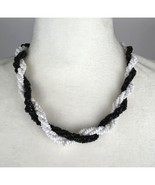 Vintage Black &amp; White Twisted Seed Bead Adjustable Necklace - $276.80 MXN
