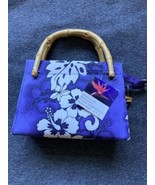 Small zipper blue floral purse with bamboo handles new - £12.16 GBP