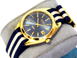 Rare! Vintage CITIZEN Automatic Men&#39;s Watch 21 Jewels Gold &amp; Blue {Pre-owned} - £231.81 GBP