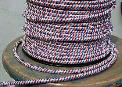 Red White &amp; Blue Cloth Covered 3-Wire Round Cord, Lamp Pendant Light Vin... - $1.69