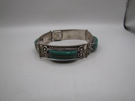 Vintage Silver Sterling - Mexican Mask Green Onyx Carved Bracelet - £39.68 GBP