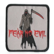 Fear No Evil Reaper Sew-On Iron-On Embroidered Patch 3 1/2 &quot; X 3 3/4&quot; - £3.90 GBP