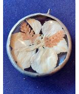 Vintage Victorian  Double Pressed Flowers Between Glass Pendant Large - $36.86