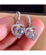 Elegant Silver Plated Drop Earing Heart Cubic Zirconia Women Jewelry Lab... - $243.50 MXN