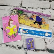 Vintage Disney Beauty And The Beast Pencil Pouch Ruler Eraser Notepad 1990&#39;s - £19.45 GBP